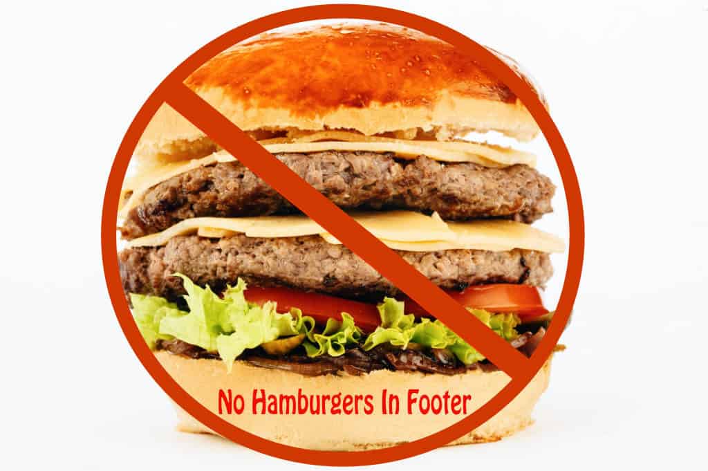 image of a hamburger with a line through it and text saying No Hamburger in Footer