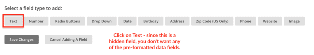 screen shot from MailChimp adding a new merge tag field data types