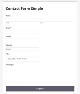 screenshot of a Gravity Forms simple contact form